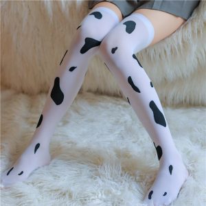 Cow-Print Over-Knee Sexy Stockings (Cream White)