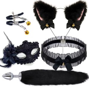 4-Piece Fox Tail Cosplay Set – Mask + Ear Clips + Metal-Base Tail