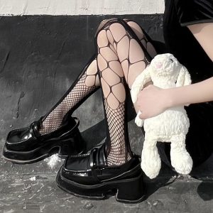 Black Fishnet Hollow Cross Thigh-Highs