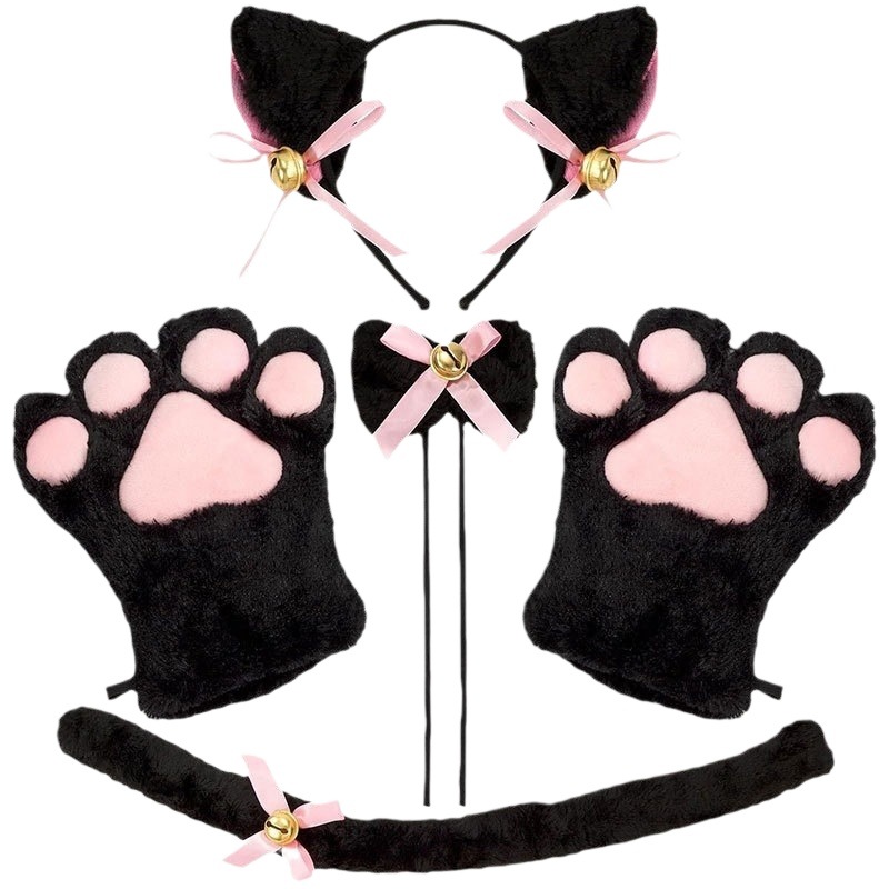 2025 Cat Paw Cosplay Set – Ears + Tail + Bell Headband + Gloves (4 Colors) - 图片 2