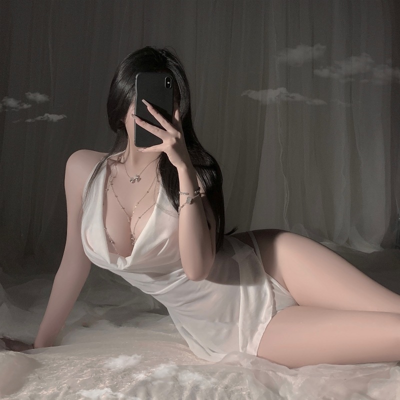 Golden Mesh Halter Lingerie Dress - 图片 2