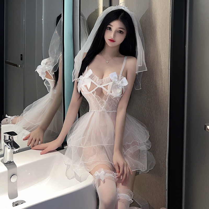 Bridal-Inspired Sheer Sleepwear Cosplay Set
